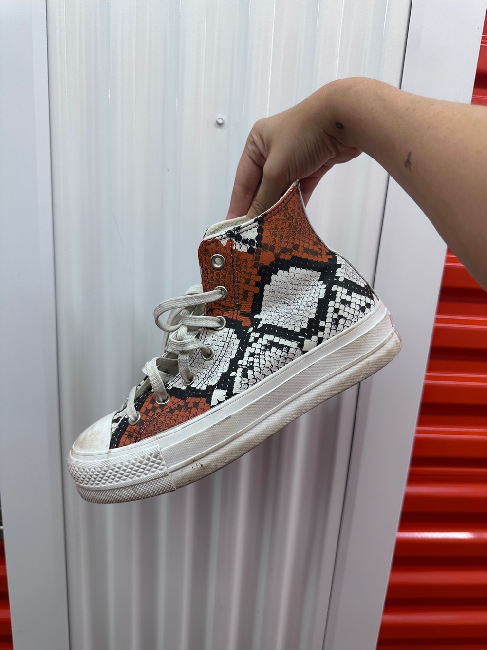 Converse Leather Platform  Orange, Black & White Snakeskin High-Top